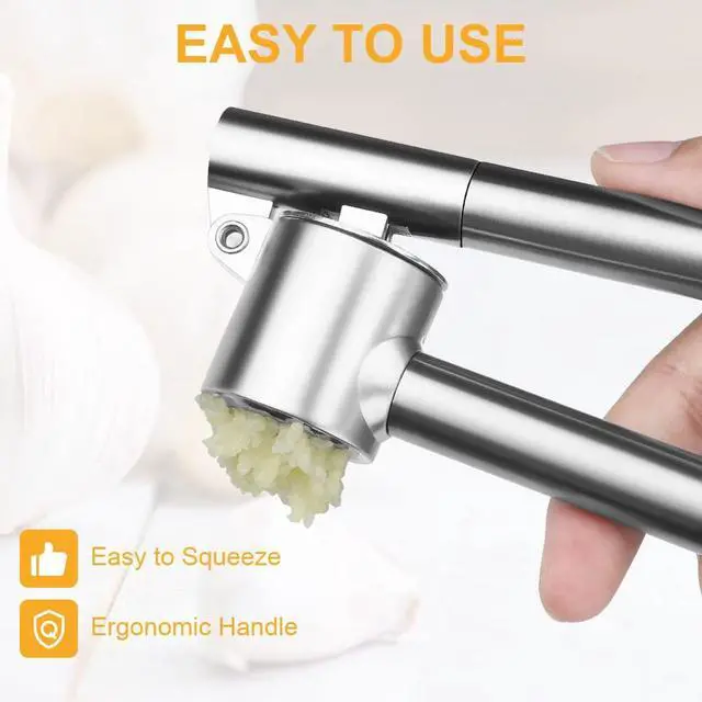 Alt view image 2 of 7 - Garlic Press Garlic Mincer & Crusher Stainless Steel Garlic Press Set for Kitchen with Brush & Peeler, Kitchen for Garlic, Garlic Presser Easy to Clean Easy Squeeze Rust Proof (Small A - Set)