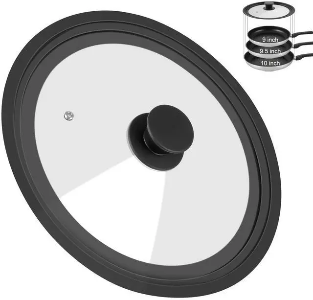Main image of Universal Lid for Pots Pans and Skillets, Pan Cover Fit 9", 9.5",10" Diameter Cookware, Silicone Replacement Lids with Tempered Glass for Frying Pans, Cast Iron