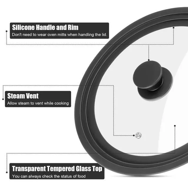 Alt view image 3 of 7 - Universal Lid for Pots Pans and Skillets, Pan Cover Fit 9", 9.5",10" Diameter Cookware, Silicone Replacement Lids with Tempered Glass for Frying Pans, Cast Iron