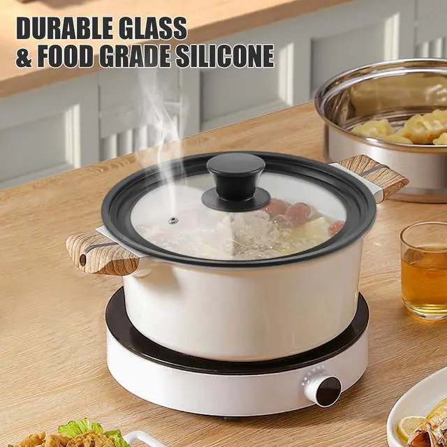 Alt view image 5 of 7 - Universal Lid for Pots Pans and Skillets, Pan Cover Fit 9", 9.5",10" Diameter Cookware, Silicone Replacement Lids with Tempered Glass for Frying Pans, Cast Iron