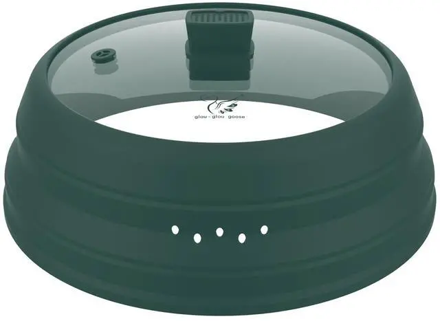 Main image of Microwave Splatter Cover Glass Guard Lid with Collapsible Silicone for Food Pot Plate Cover 9.8 inch Dark Green