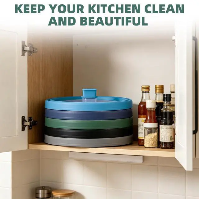 Alt view image 6 of 7 - Microwave Splatter Cover Glass Guard Lid with Collapsible Silicone for Food Pot Plate Cover 9.8 inch Dark Green