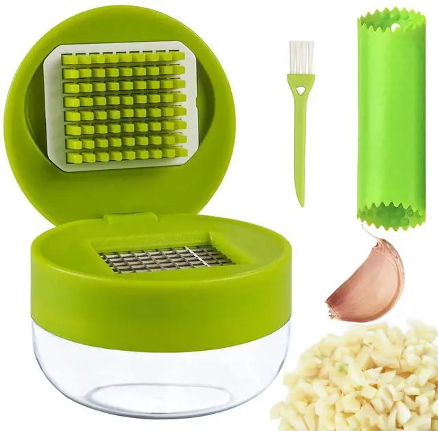 Main image of Garlic Press Stainless Steel, Garlic Mincer Tool with Storage Container, Garlic Chopper with Peeler Skin and Cleaning Brush
