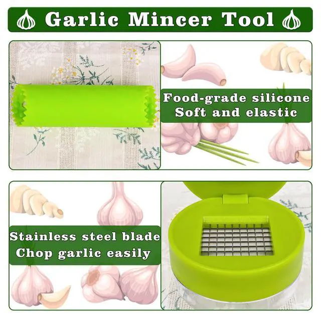 Alt view image 4 of 7 - Garlic Press Stainless Steel, Garlic Mincer Tool with Storage Container, Garlic Chopper with Peeler Skin and Cleaning Brush