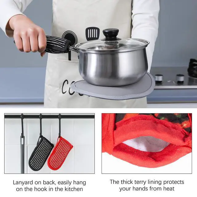 Alt view image 7 of 7 - Cast Iron Skillet Handle Covers,Pot Handle Covers Heat Resistant,Pot Holders for Kitchen Heat Resistant,Machine Washable Handle Mitts 2 PCS(Striped)