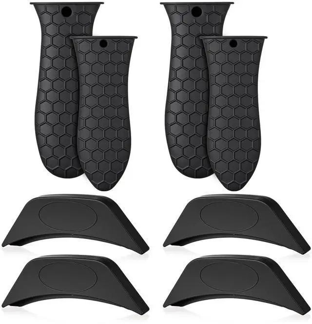 Main image of Silicone Pot Holders Set Cast Iron Handle Sleeve Heat Resistant Silicone Non-Slip Pot Handle Covers Small & Large Black for Cast Iron Skillets and Pans
