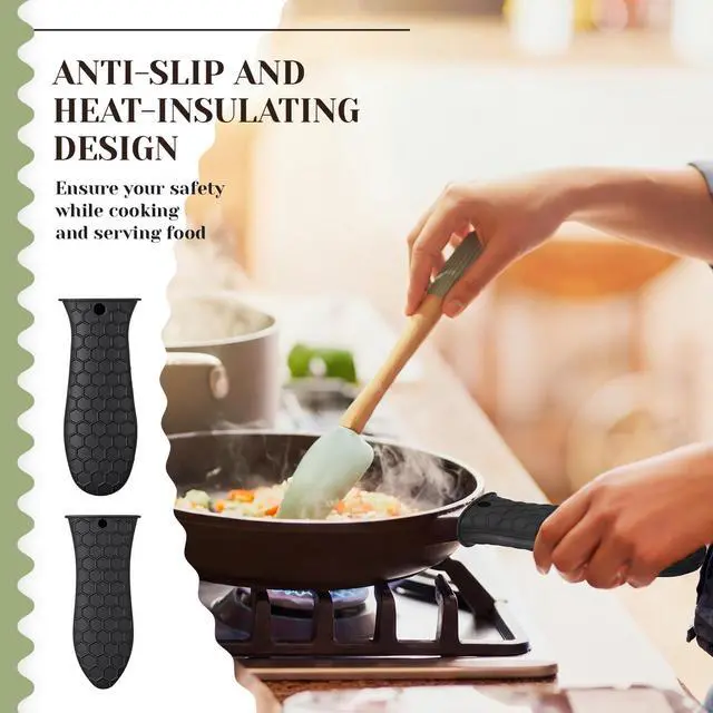 Alt view image 4 of 6 - Silicone Pot Holders Set Cast Iron Handle Sleeve Heat Resistant Silicone Non-Slip Pot Handle Covers Small & Large Black for Cast Iron Skillets and Pans