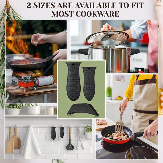 Alt view image 6 of 6 - Silicone Pot Holders Set Cast Iron Handle Sleeve Heat Resistant Silicone Non-Slip Pot Handle Covers Small & Large Black for Cast Iron Skillets and Pans