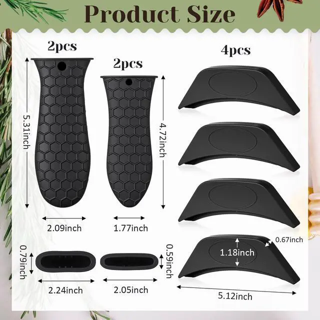Alt view image 2 of 6 - Silicone Pot Holders Set Cast Iron Handle Sleeve Heat Resistant Silicone Non-Slip Pot Handle Covers Small & Large Black for Cast Iron Skillets and Pans