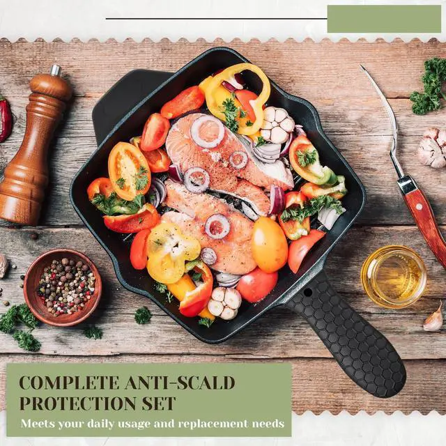 Alt view image 5 of 6 - Silicone Pot Holders Set Cast Iron Handle Sleeve Heat Resistant Silicone Non-Slip Pot Handle Covers Small & Large Black for Cast Iron Skillets and Pans