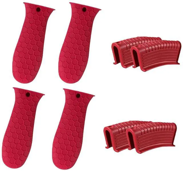 Main image of Silicone Pot Handle Covers Set, Heat Resistant Cast Iron Handle Sleeves - Non Slip Pan Handle Holder for Frying Pan, Pots, Kitchen Cookware (Red)
