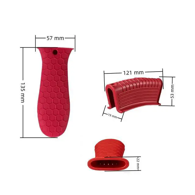 Alt view image 2 of 7 - Silicone Pot Handle Covers Set, Heat Resistant Cast Iron Handle Sleeves - Non Slip Pan Handle Holder for Frying Pan, Pots, Kitchen Cookware (Red)