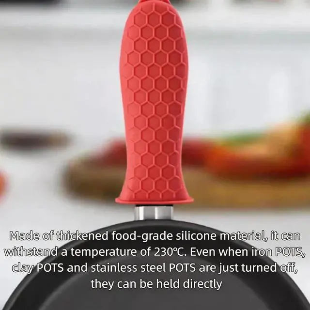 Alt view image 6 of 7 - Silicone Pot Handle Covers Set, Heat Resistant Cast Iron Handle Sleeves - Non Slip Pan Handle Holder for Frying Pan, Pots, Kitchen Cookware (Red)
