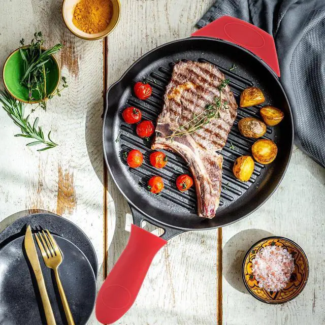 Alt view image 2 of 7 - Cast Iron Handle Cover Silicone Pot Holders 2PCS Cast Iron Skillet Handles Cover Heat Resistant Silicone Hot Handle Holder Cast Irons Handless Sleeve for Frying Pan Cast Irons Skillet Griddle Cookware