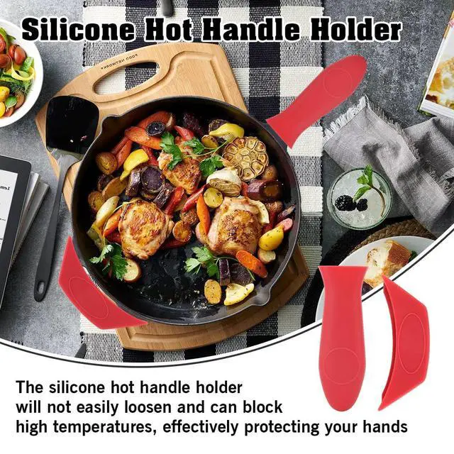 Alt view image 6 of 7 - Cast Iron Handle Cover Silicone Pot Holders 2PCS Cast Iron Skillet Handles Cover Heat Resistant Silicone Hot Handle Holder Cast Irons Handless Sleeve for Frying Pan Cast Irons Skillet Griddle Cookware