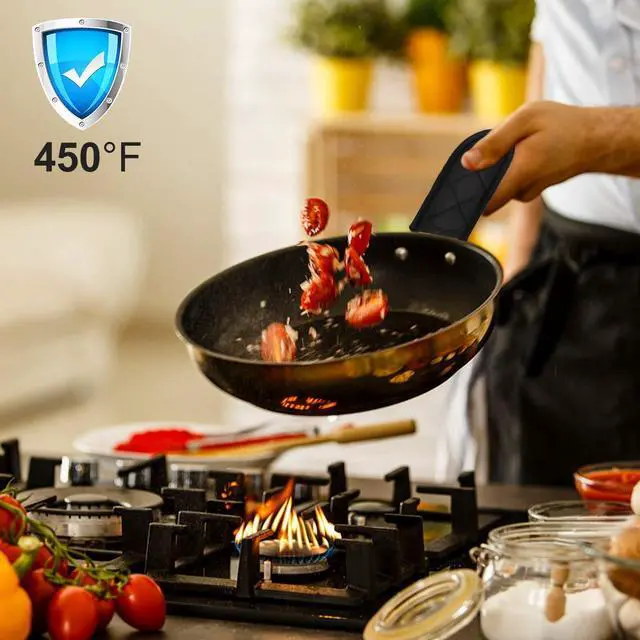 Alt view image 5 of 7 - Cast Iron Skillet Handle Covers, Pot Handle Covers Heat Resistant, Heat Resistant Pot Pan Skillet Hot Handle Holder Sleeves Mitt Cover for Kitchen, BBQ and Baking Cookware (4-Pack Black)