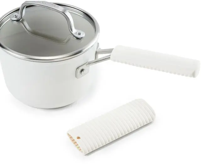 Main image of Ribbed Soft Silicone Handle Covers for Pans & Cast Iron Skillets 2-Pack Set, Heat Resistant up to 500°F, Non-Slip Grip, Easy Wipe Clean, Porcelain White, 5.25"x1.5" & 5.5"x2"