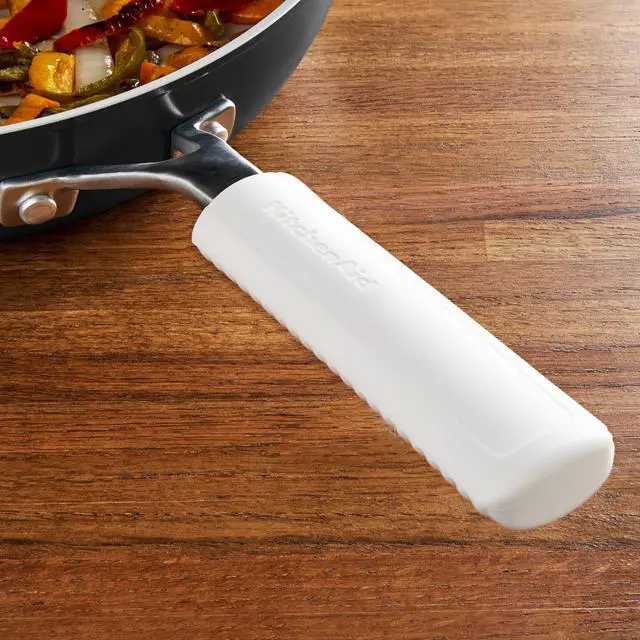 Alt view image 5 of 6 - Ribbed Soft Silicone Handle Covers for Pans & Cast Iron Skillets 2-Pack Set, Heat Resistant up to 500°F, Non-Slip Grip, Easy Wipe Clean, Porcelain White, 5.25"x1.5" & 5.5"x2"