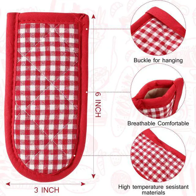 Alt view image 2 of 7 - Cast Iron Skillet Handle Covers, Cotton Pan Handle Sleeve Heat Resistant Pot Holder Non-Slip, Machine Washable Kitchen Cooking Mitts(Retro Style)