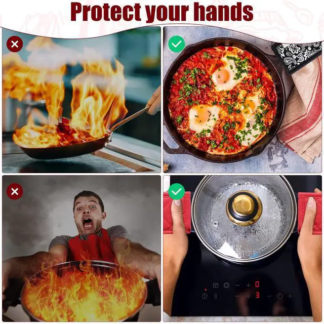Alt view image 4 of 7 - Cast Iron Skillet Handle Covers, Cotton Pan Handle Sleeve Heat Resistant Pot Holder Non-Slip, Machine Washable Kitchen Cooking Mitts(Retro Style)