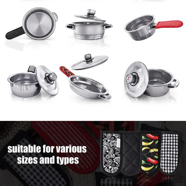 Alt view image 3 of 7 - Cast Iron Skillet Handle Covers, Cotton Pan Handle Sleeve Heat Resistant Pot Holder Non-Slip, Machine Washable Kitchen Cooking Mitts(Retro Style)