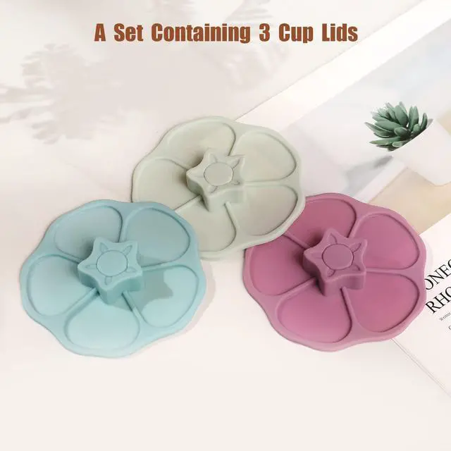 Alt view image 7 of 7 - Petal Silicone Cup Covers (Set of 3), Multicolored Silicone,drink covers