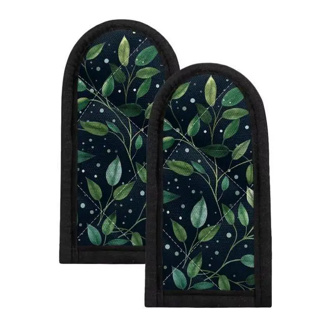Alt view image 2 of 7 - Green Leaf Hot Handle Covers Set of 2,Pot Sleeve Heat Resistant Cast Iron Skillets Holders for Kitchen Cooking Baking