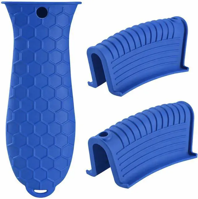 Main image of Cast Iron Skillet Handle Covers - 3 Pack Heat Resistant Silicone Pan Handle Sleeve, Non-Slip Pot Handle Covers Potholder for Cast Iron Skillet Metal Pan (Blue)