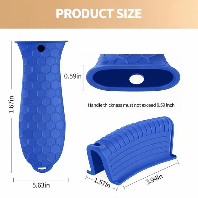 Alt view image 2 of 6 - Cast Iron Skillet Handle Covers - 3 Pack Heat Resistant Silicone Pan Handle Sleeve, Non-Slip Pot Handle Covers Potholder for Cast Iron Skillet Metal Pan (Blue)