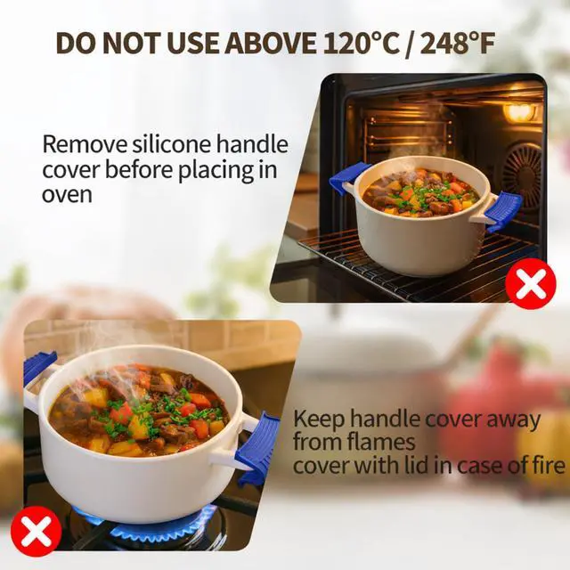 Alt view image 6 of 6 - Cast Iron Skillet Handle Covers - 3 Pack Heat Resistant Silicone Pan Handle Sleeve, Non-Slip Pot Handle Covers Potholder for Cast Iron Skillet Metal Pan (Blue)