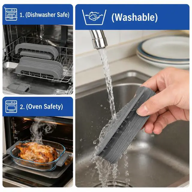 Alt view image 6 of 7 - 2Pcs Silicone Handle Cover Accessories for Ninja Crispi, Anti-Slip Grip Holder Sleeve for Ninja Crispi Air Fryer Accessories, Home Kitchen Dining Party Baking, Fits 2.5/4/6 QT Glass Container