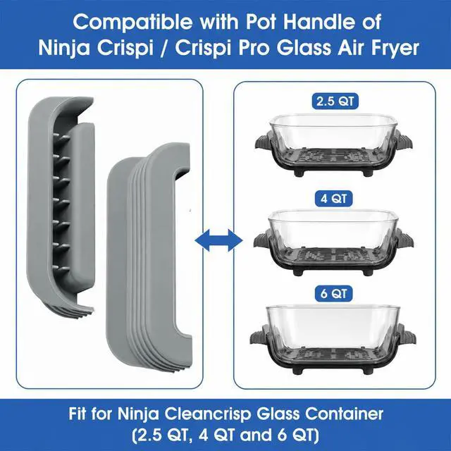Alt view image 7 of 7 - 2Pcs Silicone Handle Cover Accessories for Ninja Crispi, Anti-Slip Grip Holder Sleeve for Ninja Crispi Air Fryer Accessories, Home Kitchen Dining Party Baking, Fits 2.5/4/6 QT Glass Container
