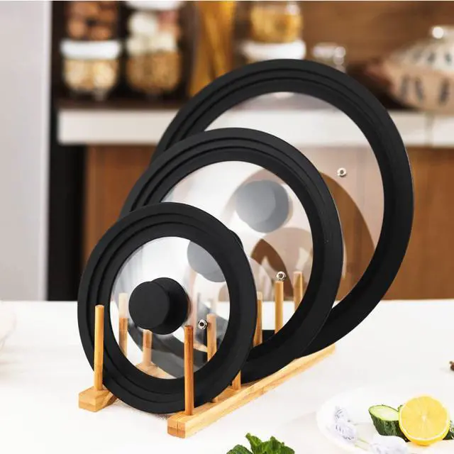 Alt view image 5 of 7 - Universal Pot Lid - Pan Lid Fits 7", 8", 9" Cookware, Tempered Glass with Heat-Resistant Silicone Rim and Handle, Black for Frying Pans & Skillets