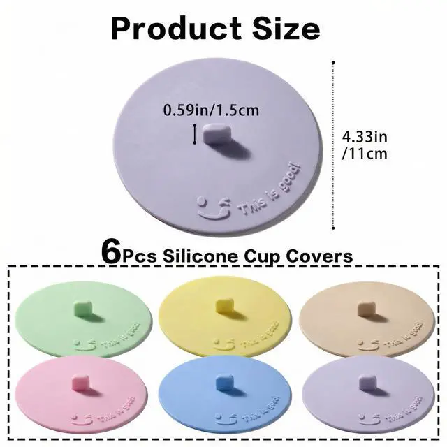 Alt view image 2 of 7 - Silicone Cup Covers for Drinks, Multicolored Anti-Dust Cup Lids, Cute Reusable Silicone Lids for Cups, Universal Airtight Seal Drink Covers for Mug Tea Coffee Cups Glass (6 Colors)