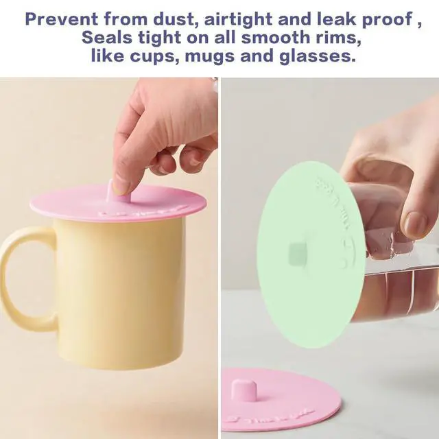 Alt view image 3 of 7 - Silicone Cup Covers for Drinks, Multicolored Anti-Dust Cup Lids, Cute Reusable Silicone Lids for Cups, Universal Airtight Seal Drink Covers for Mug Tea Coffee Cups Glass (6 Colors)