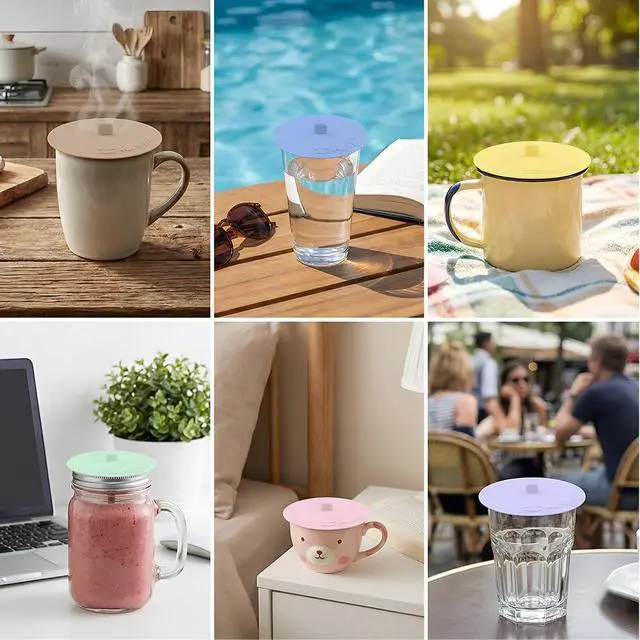 Alt view image 7 of 7 - Silicone Cup Covers for Drinks, Multicolored Anti-Dust Cup Lids, Cute Reusable Silicone Lids for Cups, Universal Airtight Seal Drink Covers for Mug Tea Coffee Cups Glass (6 Colors)