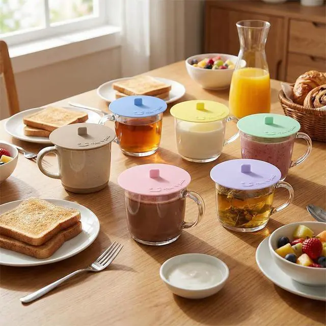 Alt view image 6 of 7 - Silicone Cup Covers for Drinks, Multicolored Anti-Dust Cup Lids, Cute Reusable Silicone Lids for Cups, Universal Airtight Seal Drink Covers for Mug Tea Coffee Cups Glass (6 Colors)