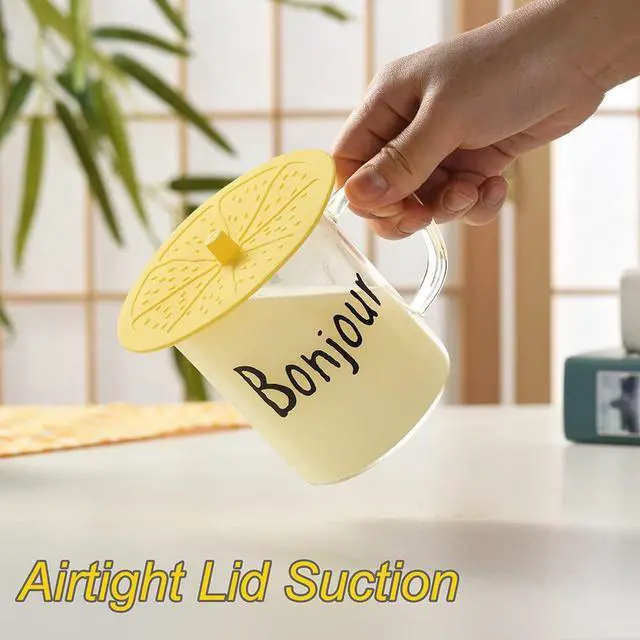 Alt view image 3 of 7 - 4Pack Cute Silicone Cup Lids Cover, Creative Lemon Fresh Fruit Food Grade Rubber Airtight Seal Suction Cap for Drink Glass Coffee Mug Can