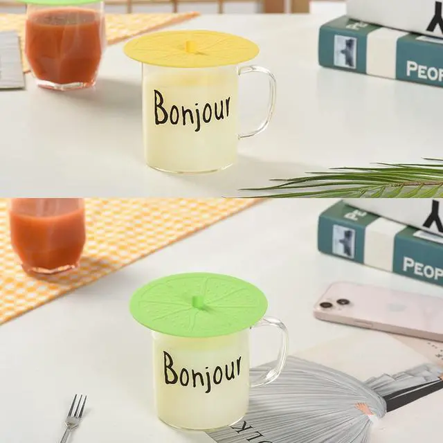 Alt view image 7 of 7 - 4Pack Cute Silicone Cup Lids Cover, Creative Lemon Fresh Fruit Food Grade Rubber Airtight Seal Suction Cap for Drink Glass Coffee Mug Can