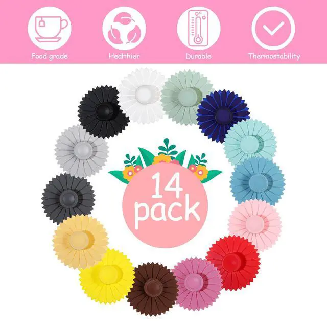 Alt view image 3 of 7 - Sunflower Silicone Cup Covers Multicolored Silicone Lids for Mugs, Cups, Tea Pots, Universal Cup Lids Outdoor Hot Drink Cover for Coffee (Bright Color)