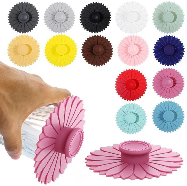 Main image of Sunflower Silicone Cup Covers Multicolored Silicone Lids for Mugs, Cups, Tea Pots, Universal Cup Lids Outdoor Hot Drink Cover for Coffee (Bright Color)