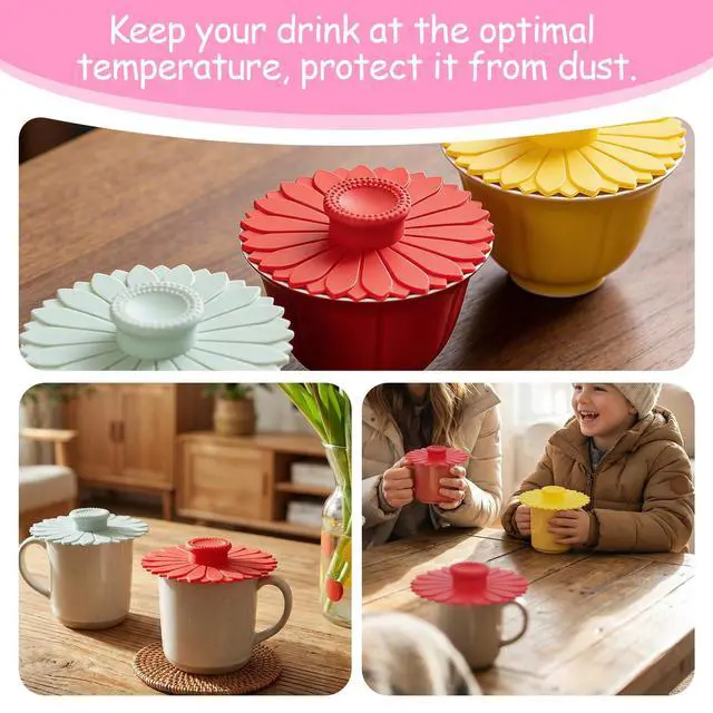 Alt view image 4 of 7 - Sunflower Silicone Cup Covers Multicolored Silicone Lids for Mugs, Cups, Tea Pots, Universal Cup Lids Outdoor Hot Drink Cover for Coffee (Bright Color)