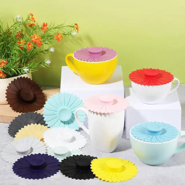 Alt view image 7 of 7 - Sunflower Silicone Cup Covers Multicolored Silicone Lids for Mugs, Cups, Tea Pots, Universal Cup Lids Outdoor Hot Drink Cover for Coffee (Bright Color)