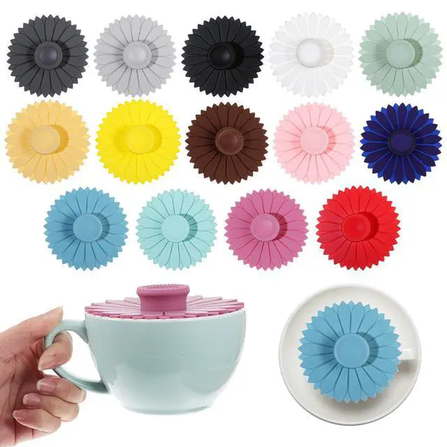 Alt view image 6 of 7 - Sunflower Silicone Cup Covers Multicolored Silicone Lids for Mugs, Cups, Tea Pots, Universal Cup Lids Outdoor Hot Drink Cover for Coffee (Bright Color)