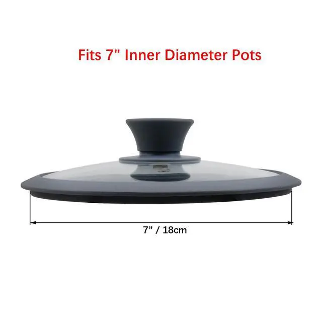 Alt view image 2 of 6 - Silicon Glass Lid Fits 7" Inner Diameter Pots Pans and Skillets, Heat Resistant Silicone Rim Tempered Glass Pot Lid Replacement Lids for Pans Cookware (Grey)