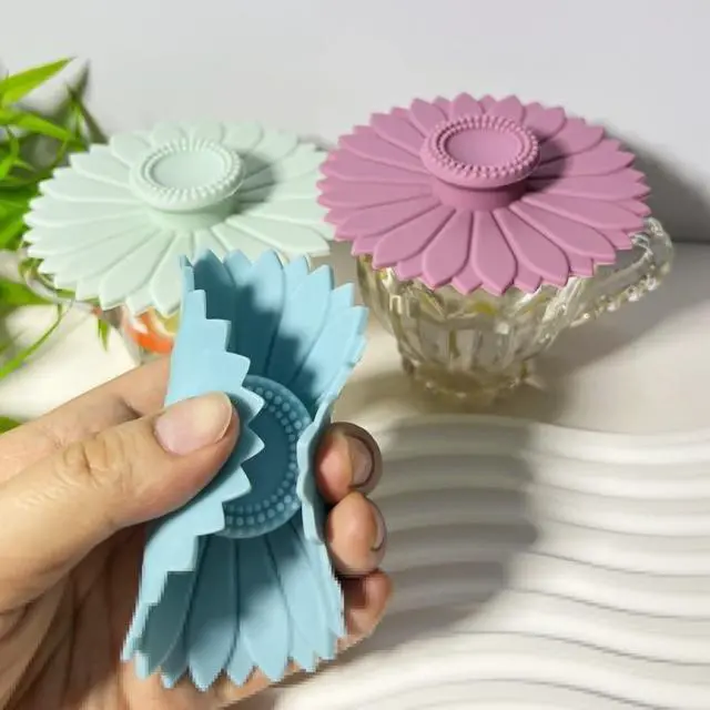 Alt view image 7 of 7 - Sunflower Silicone Cup Covers (Set of 3), Multicolored Silicone Lids for Mugs, Cups, Flexible Mug Covers, Tea Pots, Hot Cup Lids for Coffee & Tea (3 Count Sunflower lid)