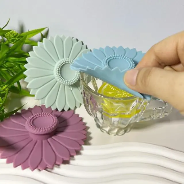 Alt view image 6 of 7 - Sunflower Silicone Cup Covers (Set of 3), Multicolored Silicone Lids for Mugs, Cups, Flexible Mug Covers, Tea Pots, Hot Cup Lids for Coffee & Tea (3 Count Sunflower lid)