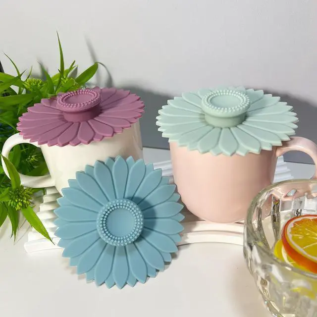 Alt view image 3 of 7 - Sunflower Silicone Cup Covers (Set of 3), Multicolored Silicone Lids for Mugs, Cups, Flexible Mug Covers, Tea Pots, Hot Cup Lids for Coffee & Tea (3 Count Sunflower lid)
