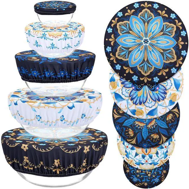 Main image of Pieces Bowl Covers Reusable, 5 Size Elastic Cloth Bowl Covers for Bread Proofing Stretch Food Covers Washable for Food Fruits Leftover (Lozenge Floral)