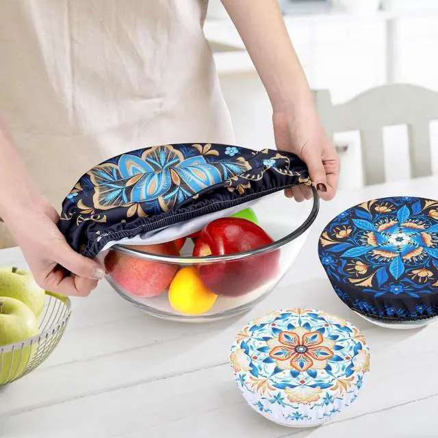 Alt view image 3 of 7 - Pieces Bowl Covers Reusable, 5 Size Elastic Cloth Bowl Covers for Bread Proofing Stretch Food Covers Washable for Food Fruits Leftover (Lozenge Floral)